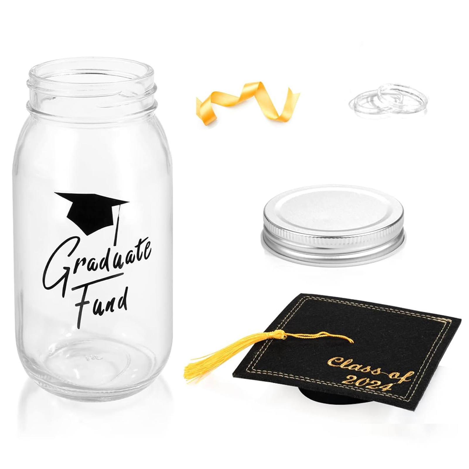 Pebbuoy DIY Graduation Money Jar Transparent Body Congrats College High School Hat Kit Cash Bottle Centerpieces Decoration Party Supplies